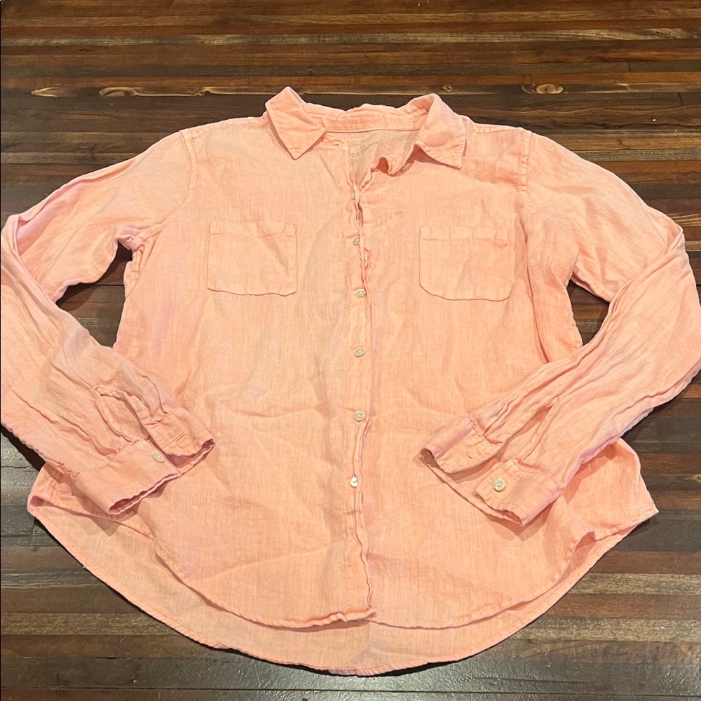 Lily Pulitzer 100% Linen Orange Button Down Shirt